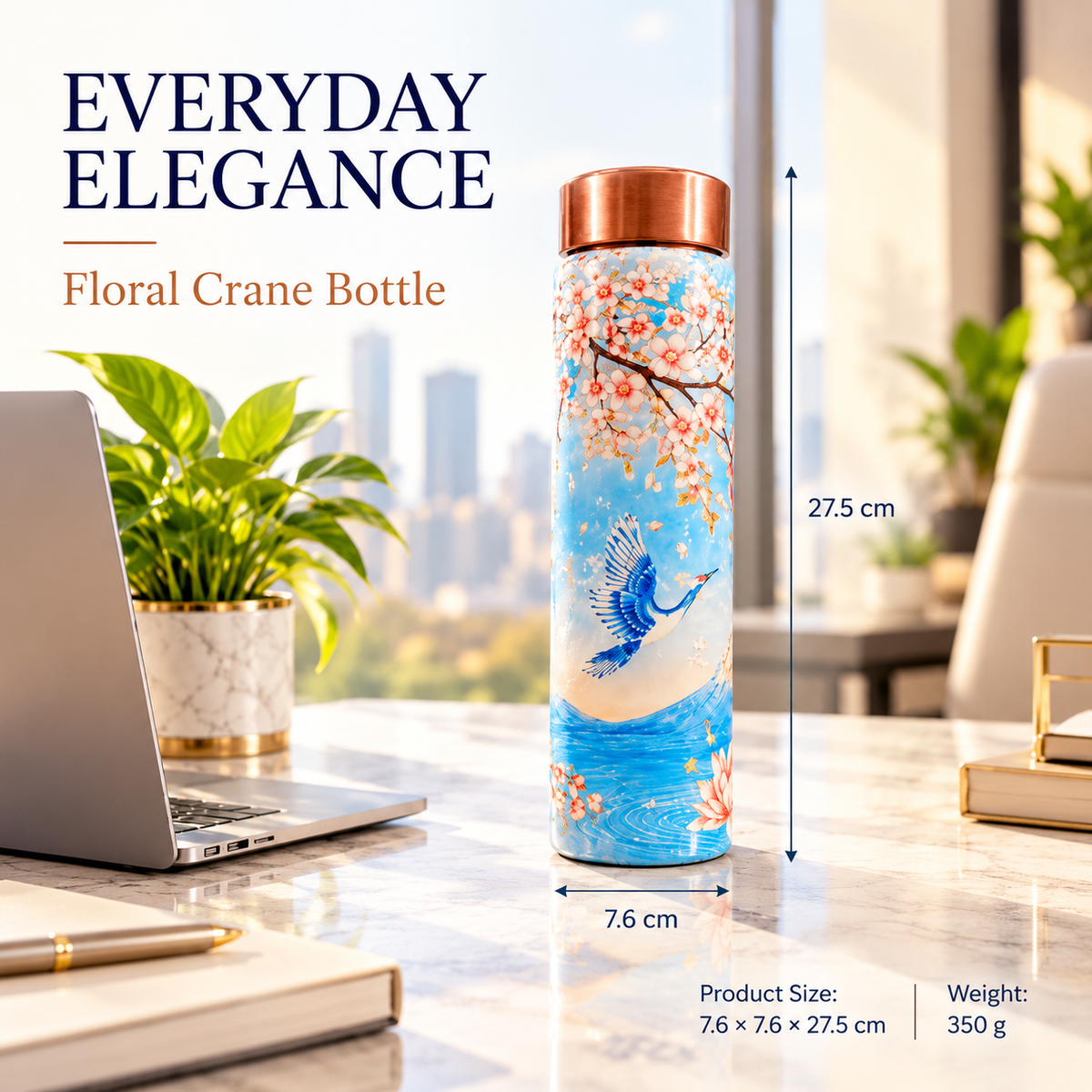 Floral Crane Water Bottle
