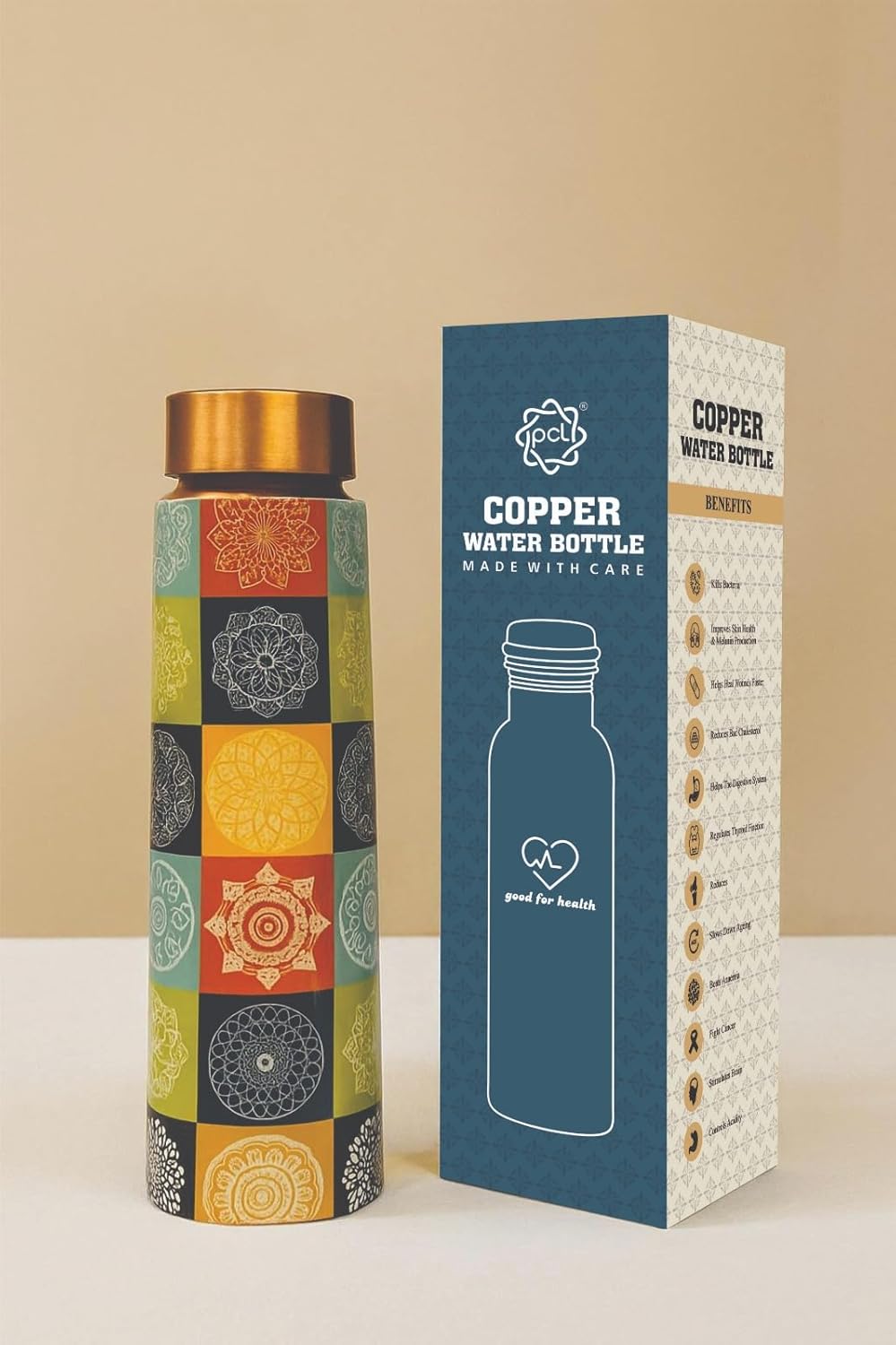 PCL 950 ml Original Copper Water Bottle -100% Pure Copper Vessel for Drinking, BPA-Free, Leak-Proof, Boosts Immunity, Supports Digestive, Ayurveda Inspired - Premium Enamel Designed (Pack of 1)