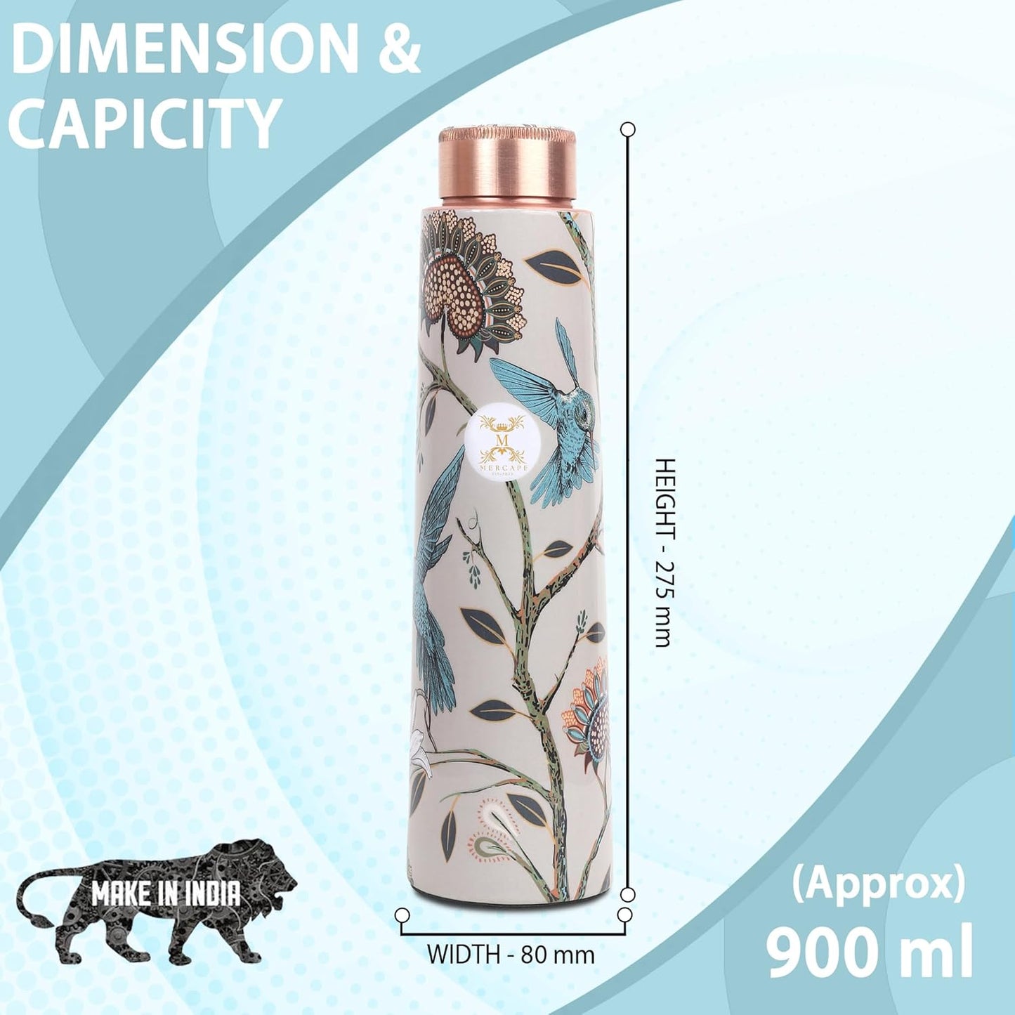 MERCAPE® - 100% Pure Copper Water Bottle | Leak Proof, Durable & Rust Proof | Non-Toxic & BPA Free Bottles | Eco Friendly Water Bottle (950 ml) (Pack of 1)