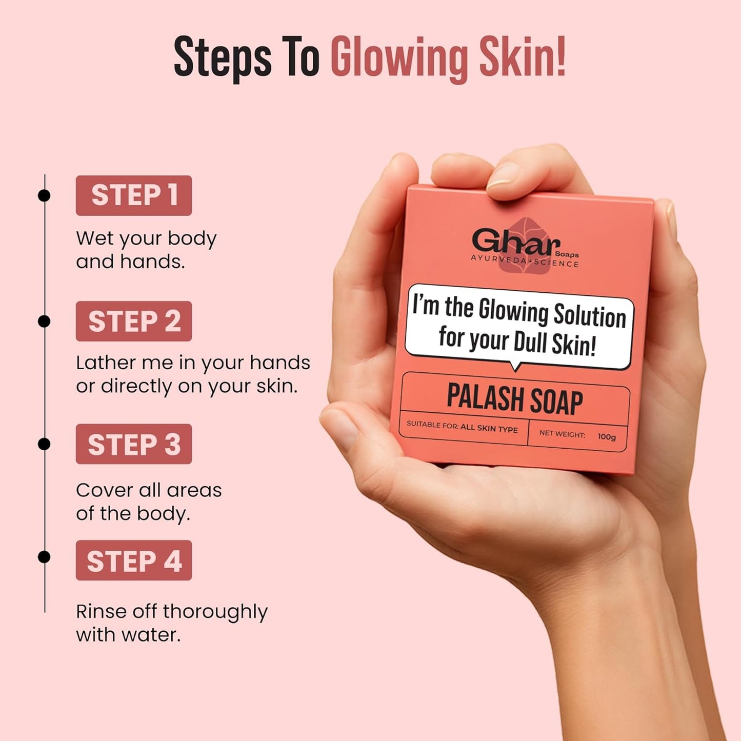 Ghar Soaps Natural Palash Petal Extract Soap, Exfoliating Bar for Glowing Skin, Paraben & SLS Free, Suitable for All Skin Types, 100g