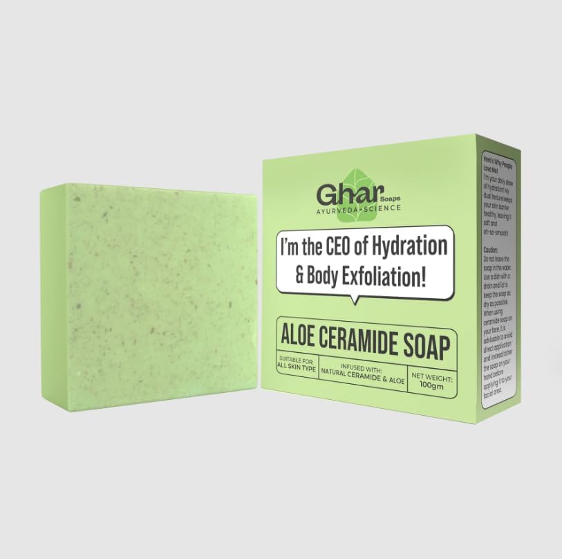 Ghar Soap Natural Aloe Vera Soap,Natural Handmade Soap,Herbal Bathing Soap For Healthy Skin,Natural Soap With Essential Oils|Made with Grape Seed Oil,Aloe Vera,Oats&Shea Butter Pack of 1