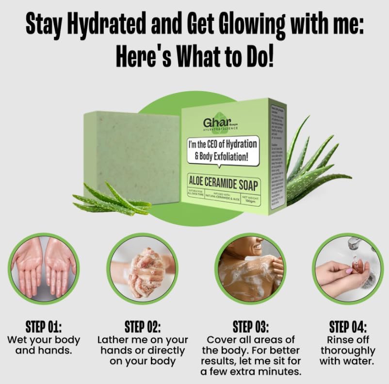 Ghar Soap Natural Aloe Vera Soap,Natural Handmade Soap,Herbal Bathing Soap For Healthy Skin,Natural Soap With Essential Oils|Made with Grape Seed Oil,Aloe Vera,Oats&Shea Butter Pack of 1