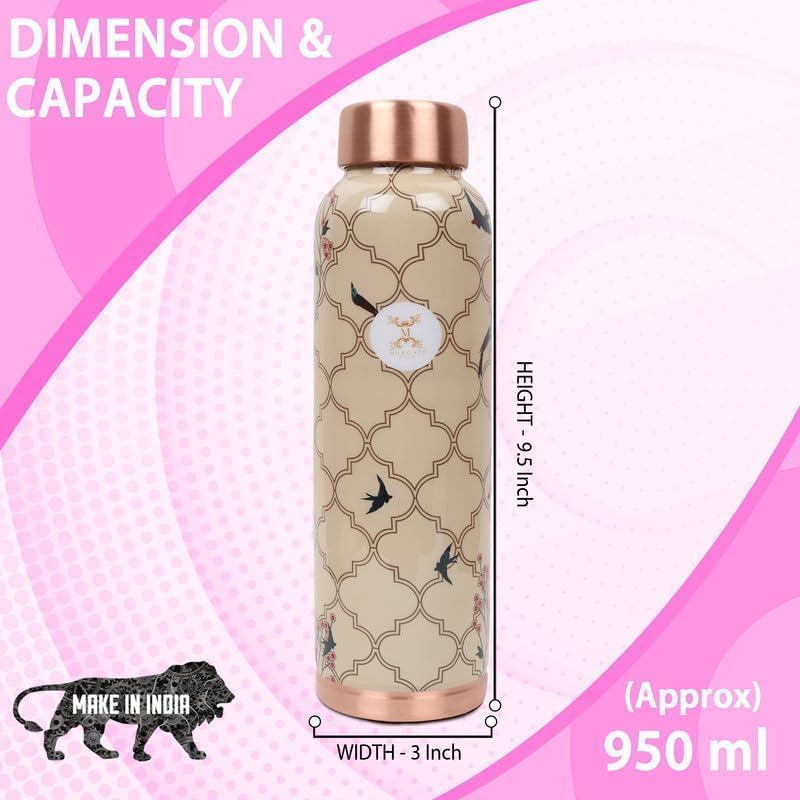 MERCAPE Elevate Your Hydration Game Pure Copper Water Bottle - Joint Less, Leak Proof (950ml) (Pack Of 2)