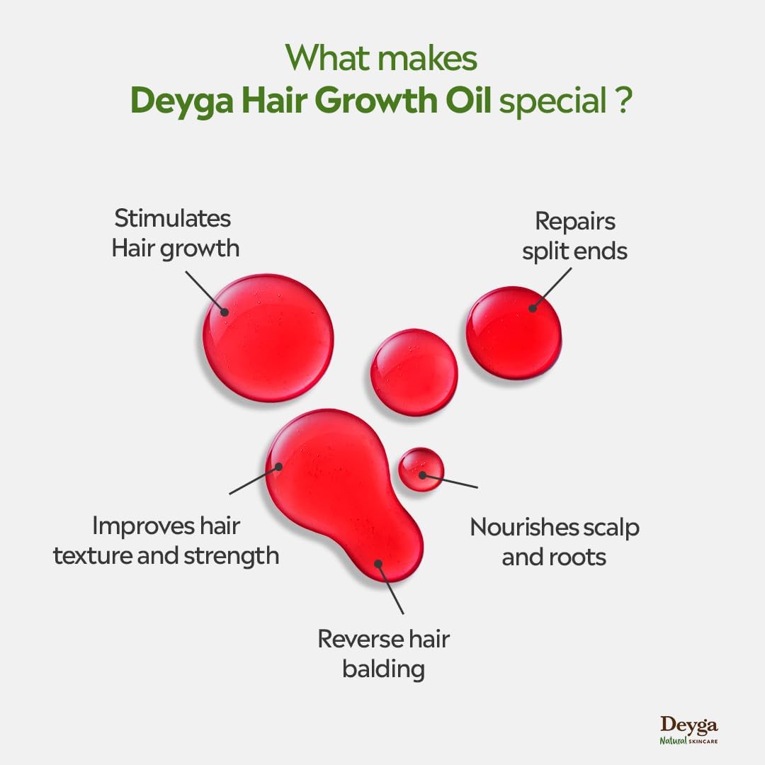 Deyga Hair Growth Oil | Promotes Hair Growth | Reduces Hairfall | Repairs Damaged Hair | Infused with Hibiscus, Rosemary & Grapeseed Oil (100ml Hair Growth Oil) | Suits Men and Women