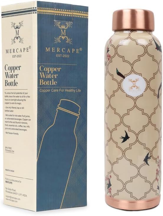 MERCAPE Elevate Your Hydration Game Pure Copper Water Bottle - Joint Less, Leak Proof (950ml) (Pack Of 2)