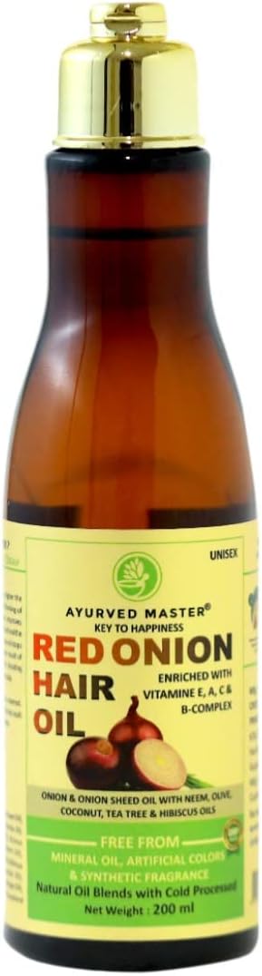 Ayurved Master Red Onion Hair Oil For Hair Deep Nourishment, Hair Growth and Hair Fall Control With Neem, Black Seed, Coconut and Tea Extracts - 200ml