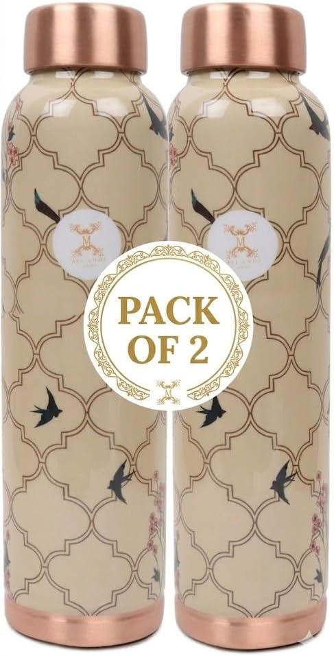 MERCAPE Elevate Your Hydration Game Pure Copper Water Bottle - Joint Less, Leak Proof (950ml) (Pack Of 2)