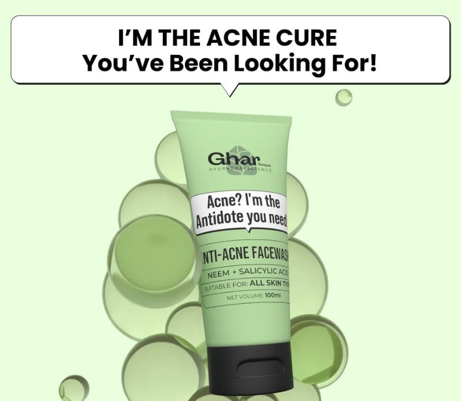 Ghar Soap 2% Anti-Acne Face Wash with Salicylic Acid & Neem | Natural & Herbal Cleanser for Acne-Prone Skin | Sulphate-Free Face Wash for Men & Women (100 ml)