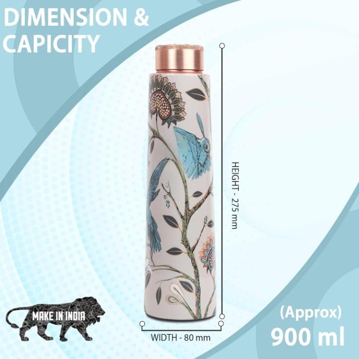PCL® - 950ml Original Copper Water Bottle - 100% Pure Copper Vessel for Drinking, BPA-Free, Leak-Proof, Boosts Immunity, Supports Digestive & Liver Health, Ayurveda Inspired (Pack of 1)