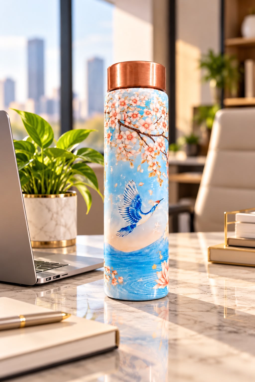 Floral Crane Water Bottle