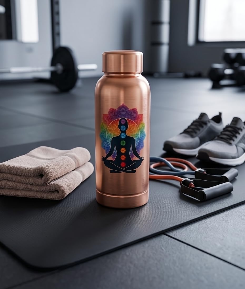 5Elements Pure Copper Water Bottle 100% | 400ml Leak-Proof & BPA-Free | Chakra & Yoga Mandala Design | Ayurvedic Tamra Jal Vessel for Drinking, Immunity Booster