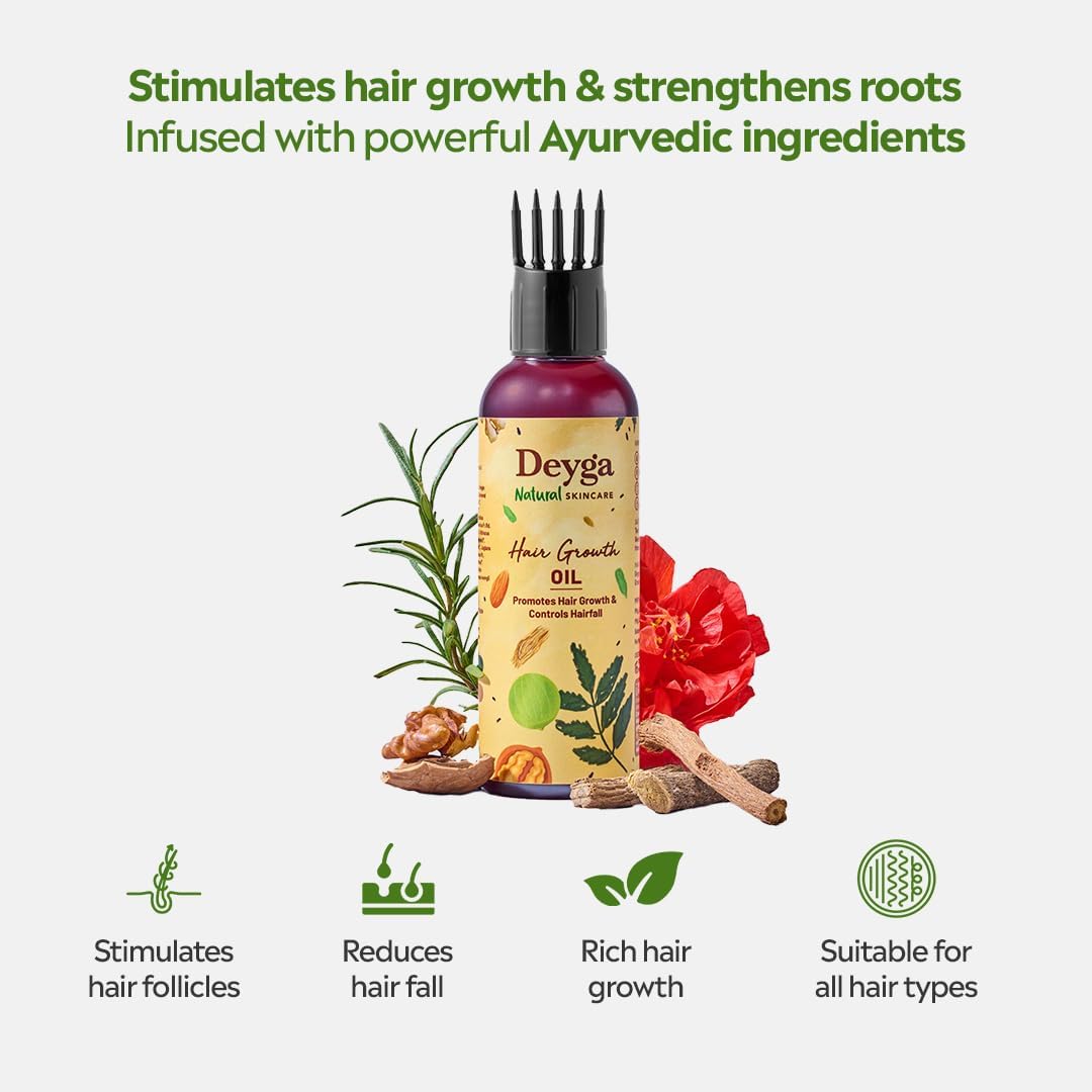 Deyga Hair Growth Oil | Promotes Hair Growth | Reduces Hairfall | Repairs Damaged Hair | Infused with Hibiscus, Rosemary & Grapeseed Oil (100ml Hair Growth Oil) | Suits Men and Women
