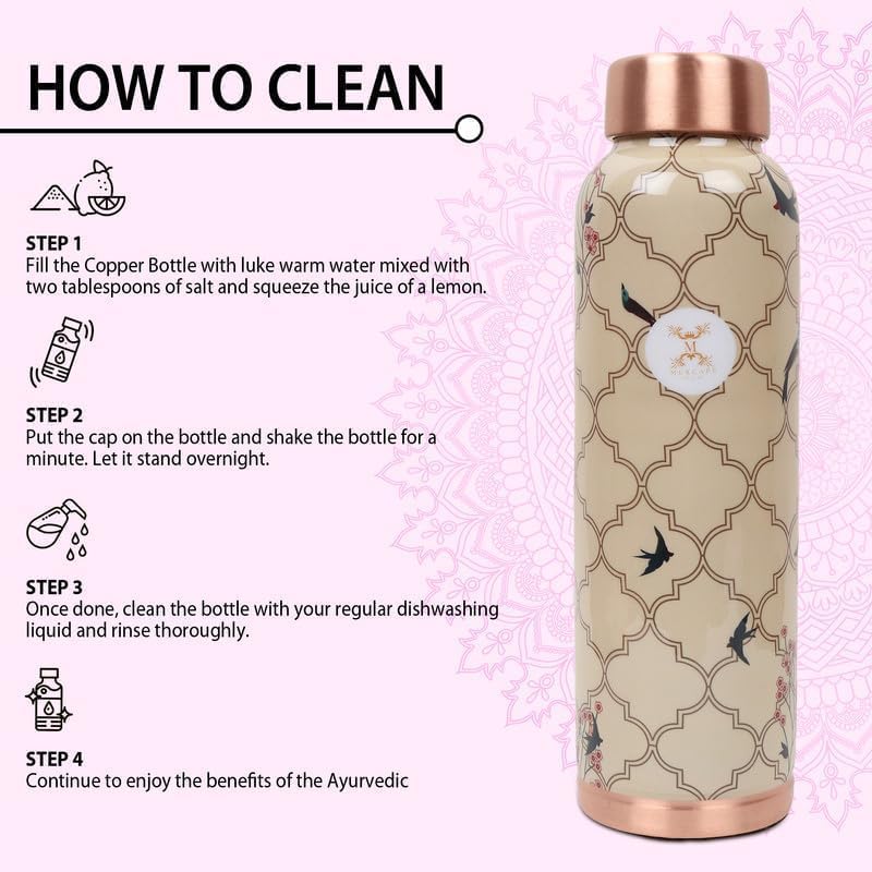 MERCAPE Elevate Your Hydration Game Pure Copper Water Bottle - Joint Less, Leak Proof (950ml) (Pack Of 2)
