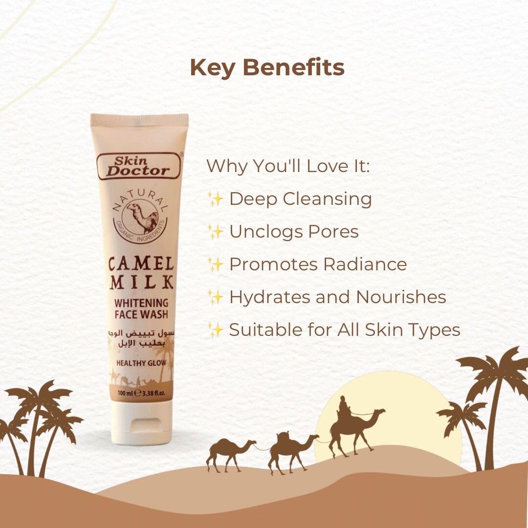 Skin Doctors Camel Milk Whitening Face Wash 100ml - Deep Cleansing, Brightening, and Hydrating Exfoliator