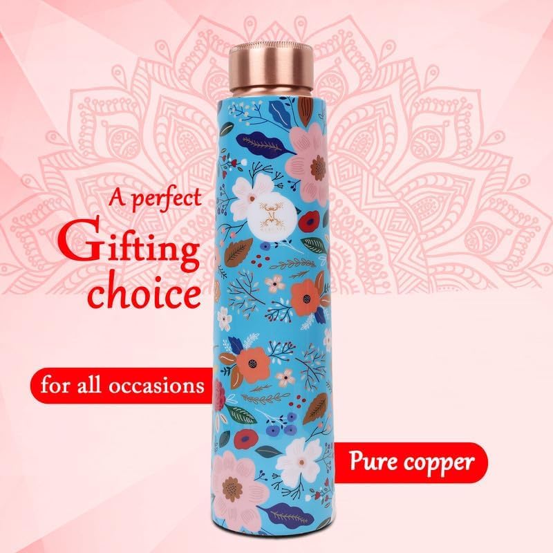 MERCAPE Copper Water Bottle A Handmade Ayurvedic Enameled Print Water Bottle For Drinking - Increase Your Water Consumption, and Experience Immediate Health Benefits 900ml