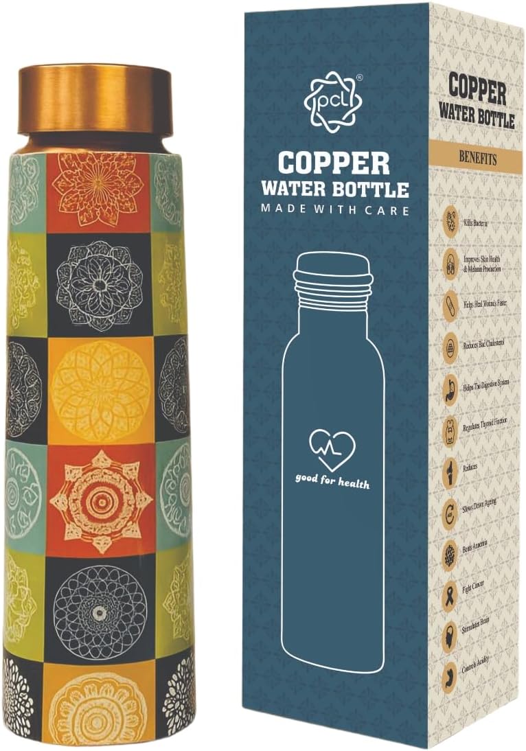 PCL 950 ml Original Copper Water Bottle -100% Pure Copper Vessel for Drinking, BPA-Free, Leak-Proof, Boosts Immunity, Supports Digestive, Ayurveda Inspired - Premium Enamel Designed (Pack of 1)