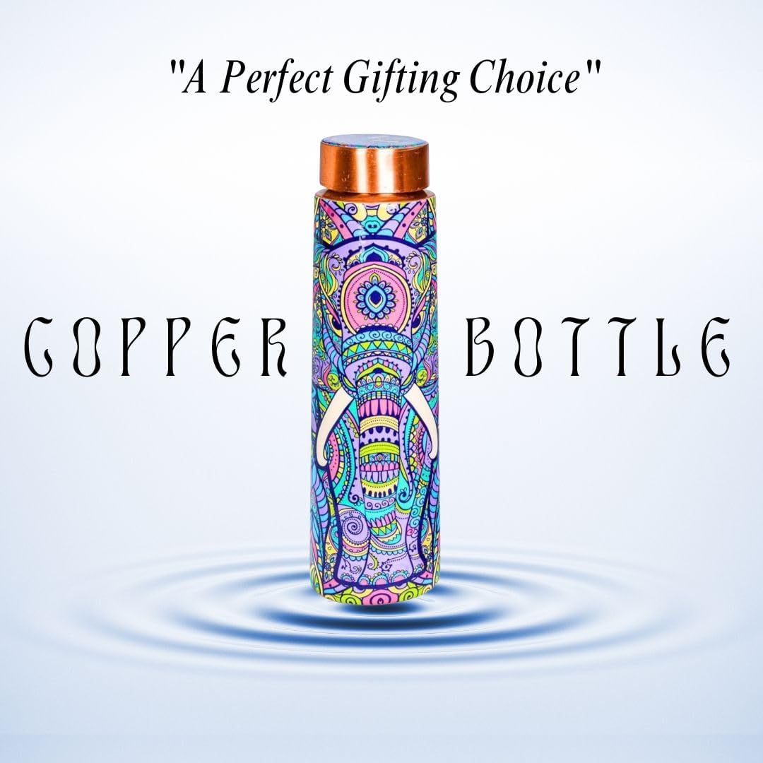 Pure Copper Water Bottle 100% | 950ml Leak,Durable & Rust Proof, Elephant Design | 100% Pure Copper Vessel for Drinking, BPA-Free, Leak-Proof, Boosts Immunity,Ayurveda Inspired