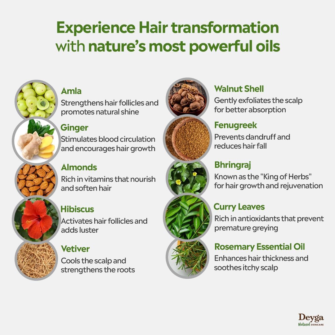 Deyga Hair Growth Oil | Promotes Hair Growth | Reduces Hairfall | Repairs Damaged Hair | Infused with Hibiscus, Rosemary & Grapeseed Oil (100ml Hair Growth Oil) | Suits Men and Women