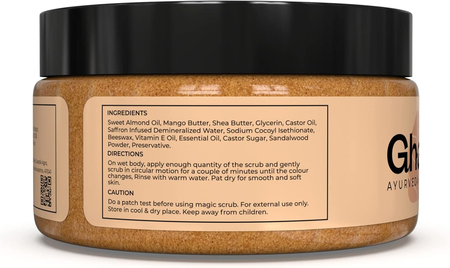 Ghar Soaps Magic Scrub Sandalwood and Saffron Suitaible for all Skin (100gm)|DEEPLY CLEANSES PORES | SKIN SMOOTH, GLOWING AND BREATHING FREE.