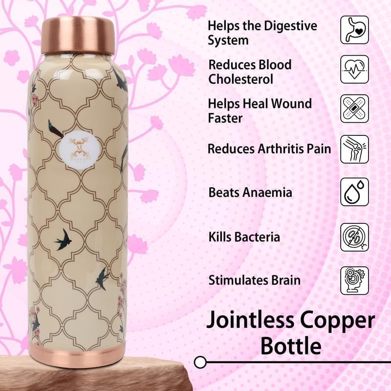 MERCAPE Elevate Your Hydration Game Pure Copper Water Bottle - Joint Less, Leak Proof (950ml) (Pack Of 2)