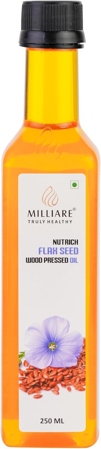 Milliare Flaxseed Wood Pressed Oil, Organic Oil for Hair Growth, Hexane-Free for Skin Care,for Heart Health, & Hormonal Balance – 250ml | Essential Oil