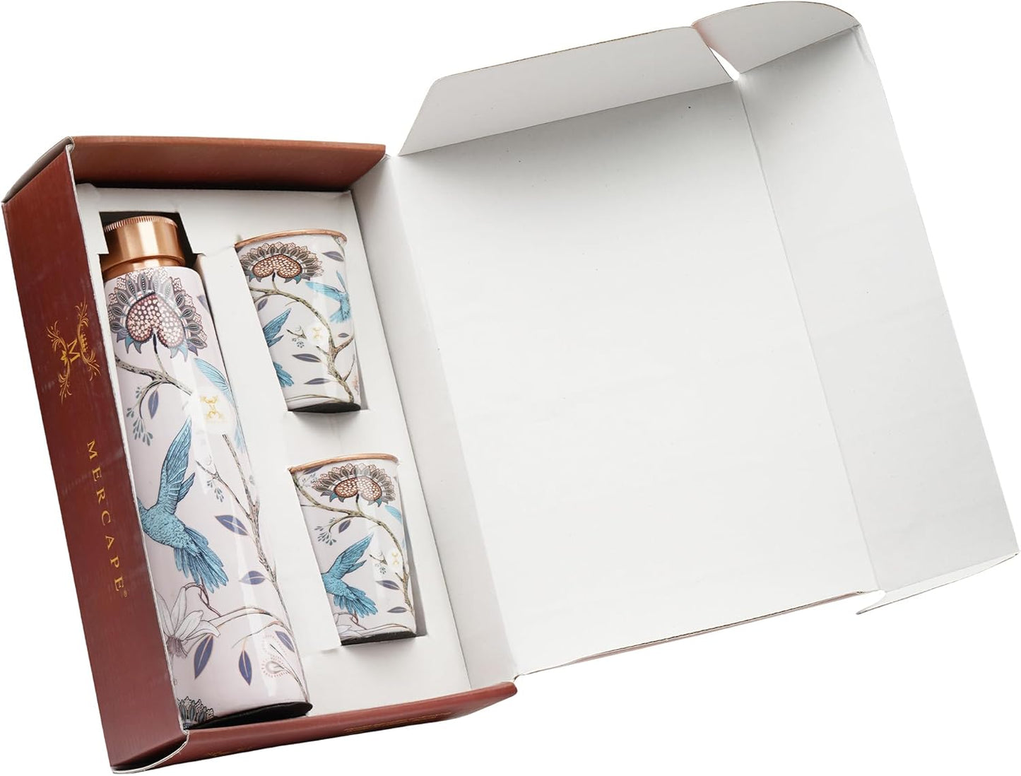 MERCAPE® Pure Copper Water Bottle 900 ml with Glass Set Best Tamba in Printed Design (900 ml 2x 300 ml)