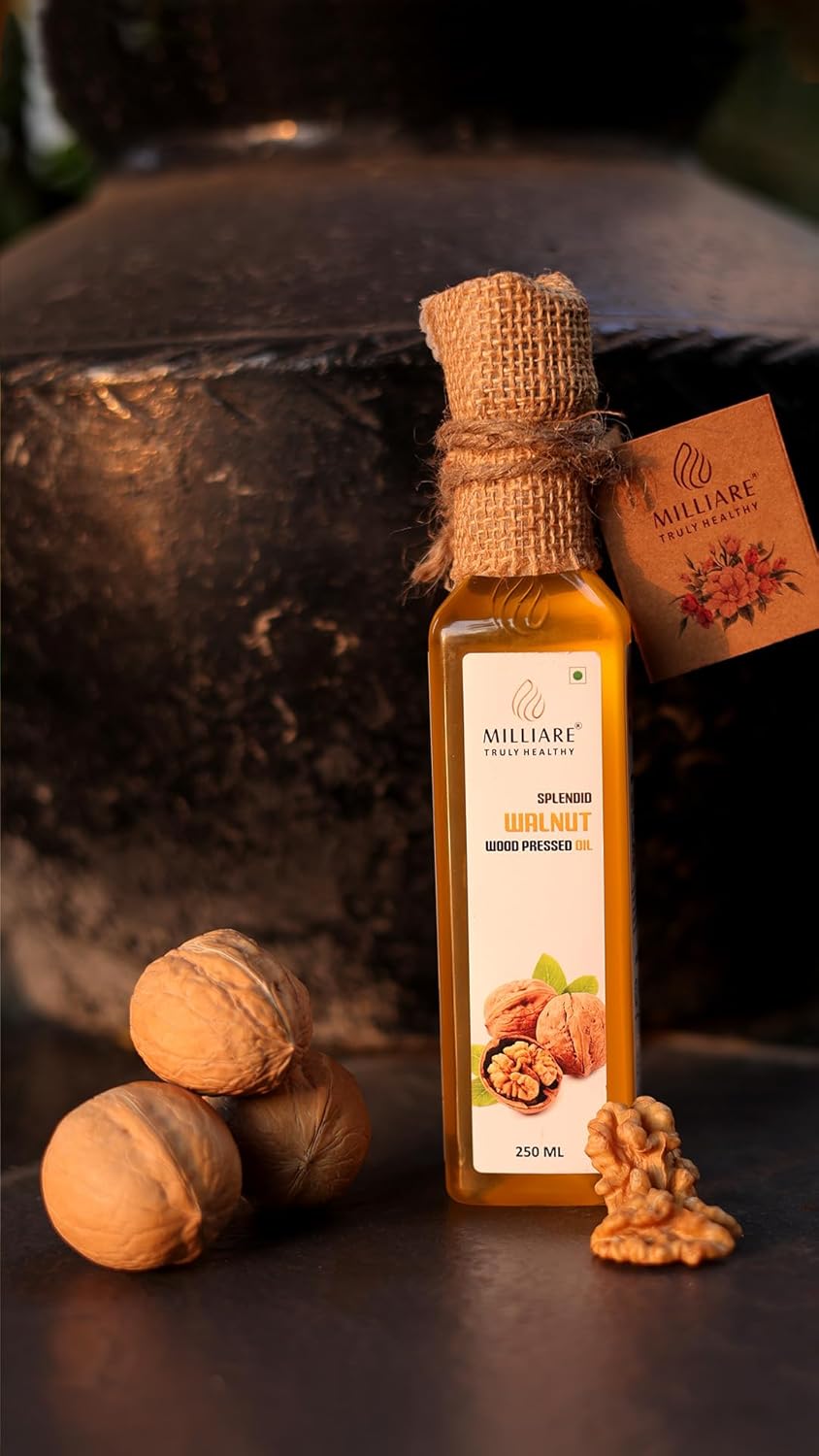 MILLIARE Natural Pure Organic Walnut Oil 100% Wood Pressed - 100% Pure & Non-Preservative | Best for Body, Skin & Hair | Essential Oil | 250 ml
