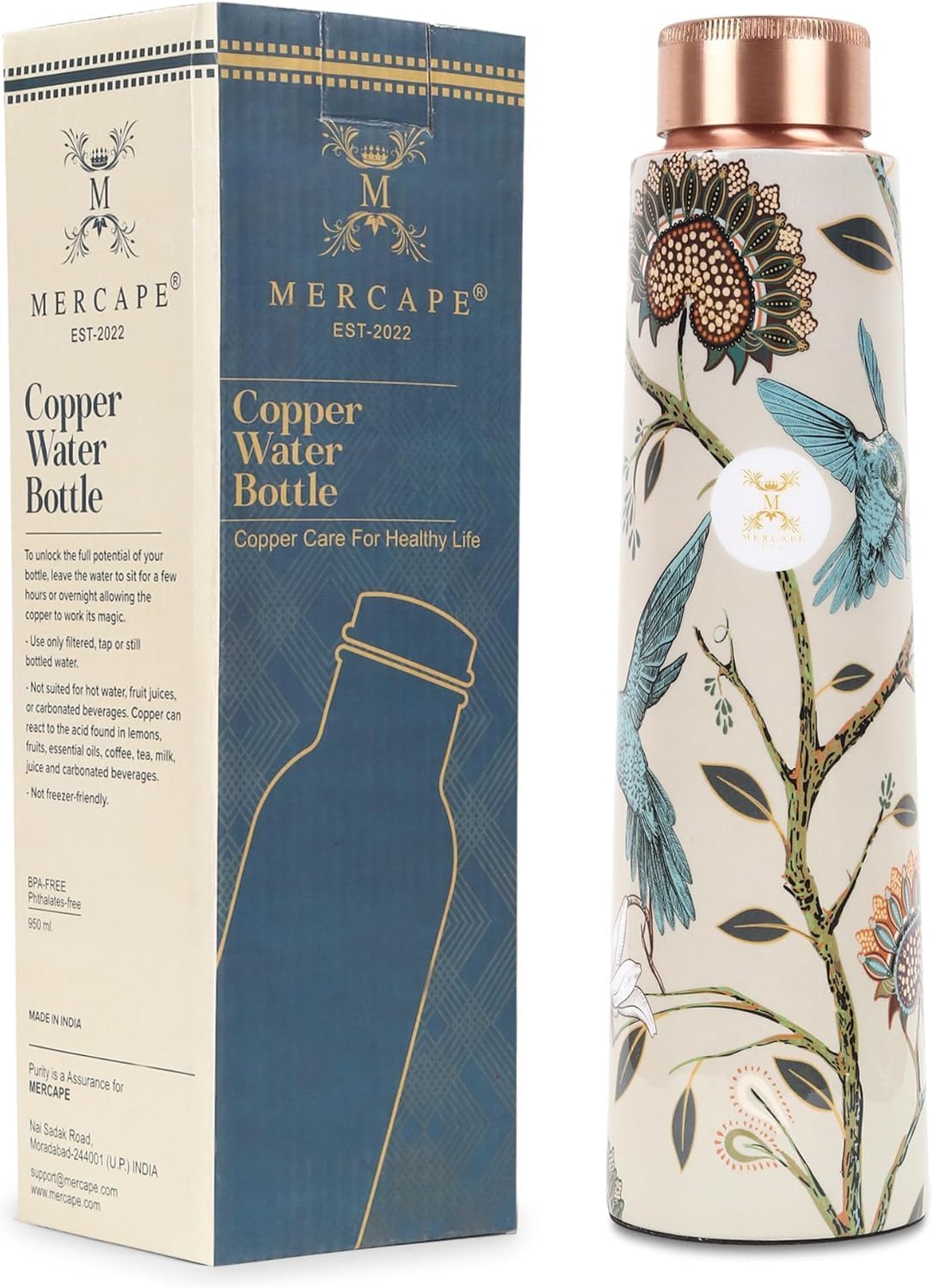 100% Pure Copper Water Bottle | Leak Proof, Durable & Rust Proof | Non-Toxic & BPA Free Bottles | Eco Friendly Water Bottle (950 ml) (Pack of 2)