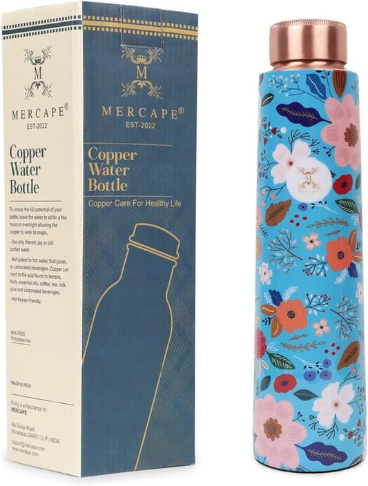 MERCAPE Copper Water Bottle A Handmade Ayurvedic Enameled Print Water Bottle For Drinking - Increase Your Water Consumption, and Experience Immediate Health Benefits 900ml