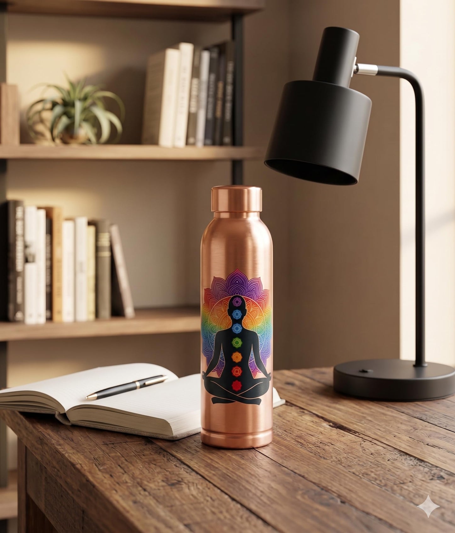 5Elements Pure Copper Water Bottle 100% | 950ml Leak-Proof & BPA-Free | Chakra & Yoga Mandala Design | Ayurvedic Tamra Jal Vessel for Drinking, Immunity Booster