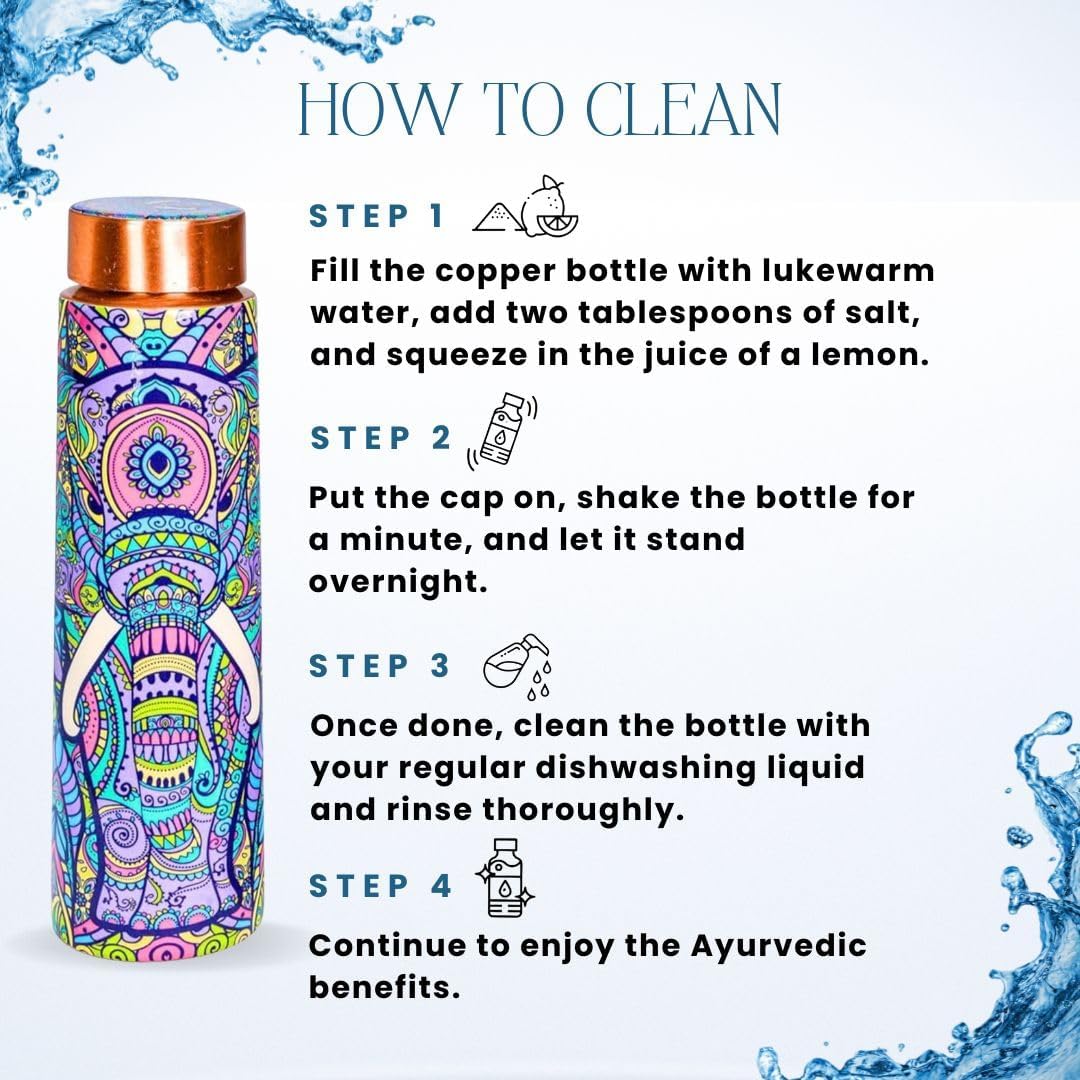 Pure Copper Water Bottle 100% | 950ml Leak,Durable & Rust Proof, Elephant Design | 100% Pure Copper Vessel for Drinking, BPA-Free, Leak-Proof, Boosts Immunity,Ayurveda Inspired