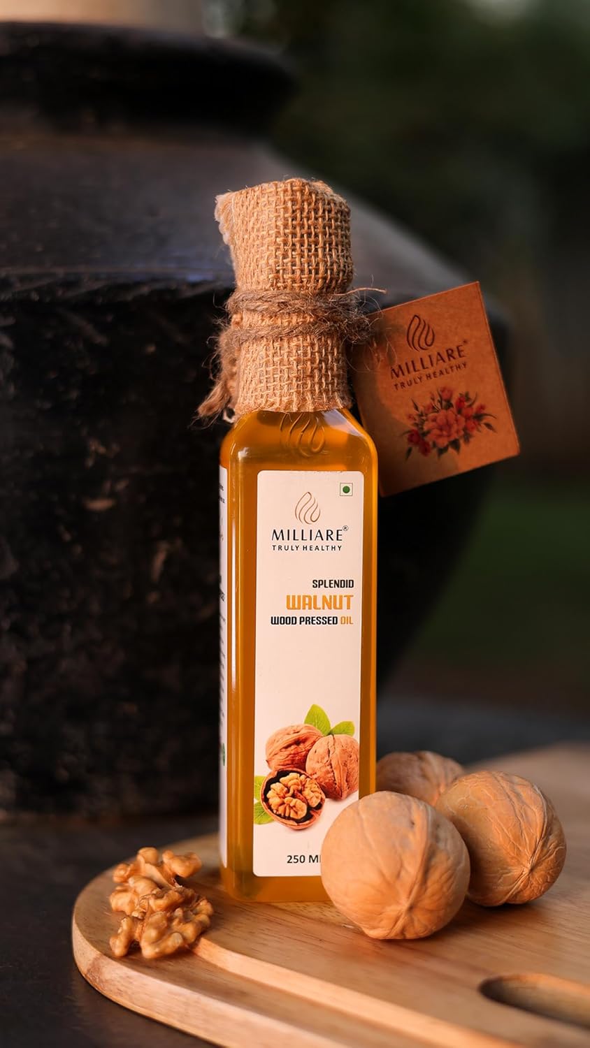 MILLIARE Natural Pure Organic Walnut Oil 100% Wood Pressed - 100% Pure & Non-Preservative | Best for Body, Skin & Hair | Essential Oil | 250 ml