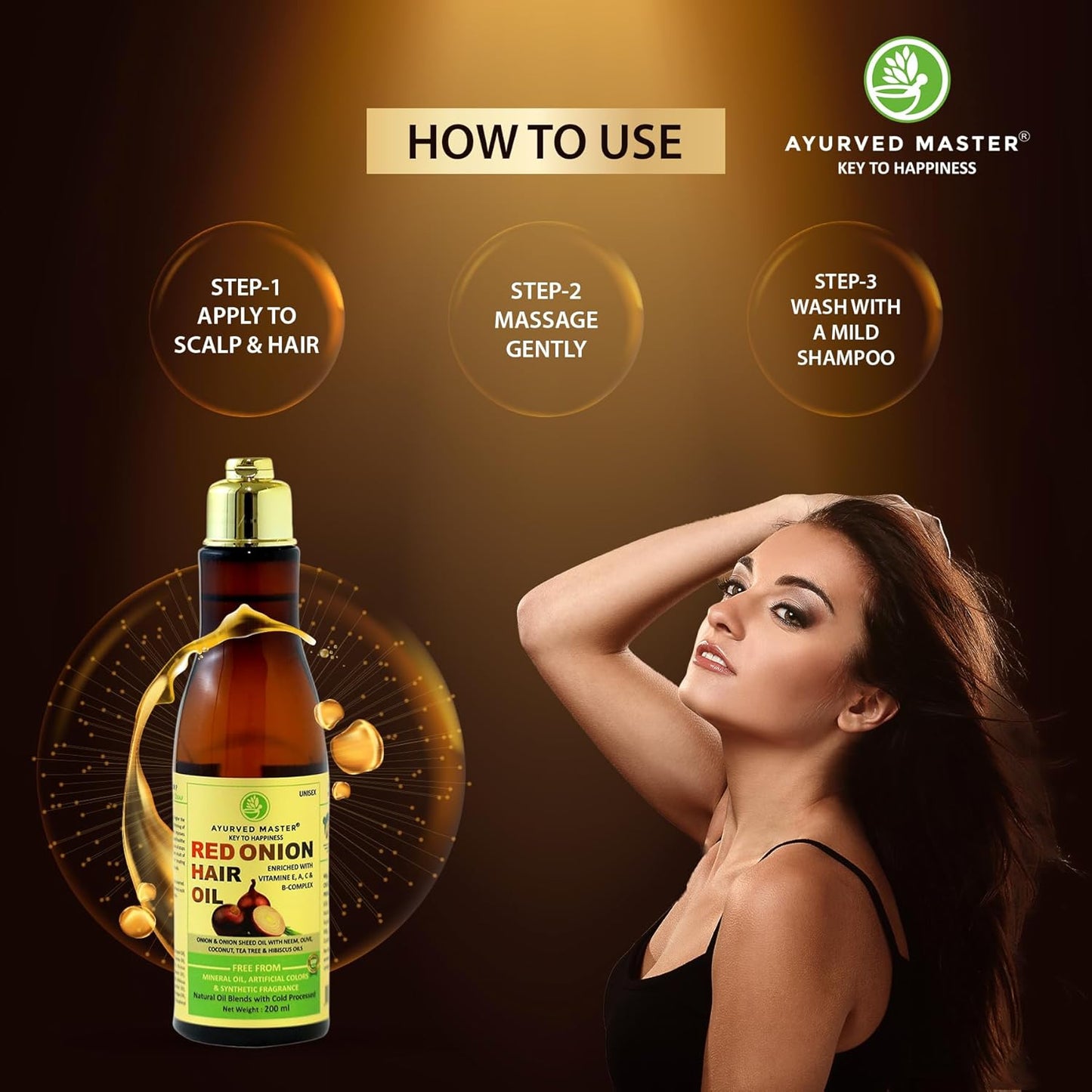 Ayurved Master Red Onion Hair Oil For Hair Deep Nourishment, Hair Growth and Hair Fall Control With Neem, Black Seed, Coconut and Tea Extracts - 200ml