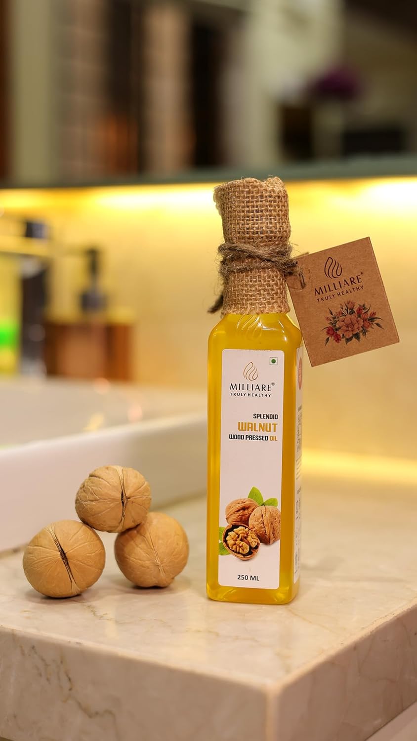 MILLIARE Natural Pure Organic Walnut Oil 100% Wood Pressed - 100% Pure & Non-Preservative | Best for Body, Skin & Hair | Essential Oil | 250 ml
