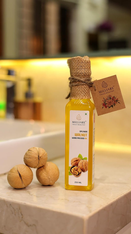 MILLIARE Natural Pure Organic Walnut Oil 100% Wood Pressed - 100% Pure & Non-Preservative | Best for Body, Skin & Hair | Essential Oil | 250 ml