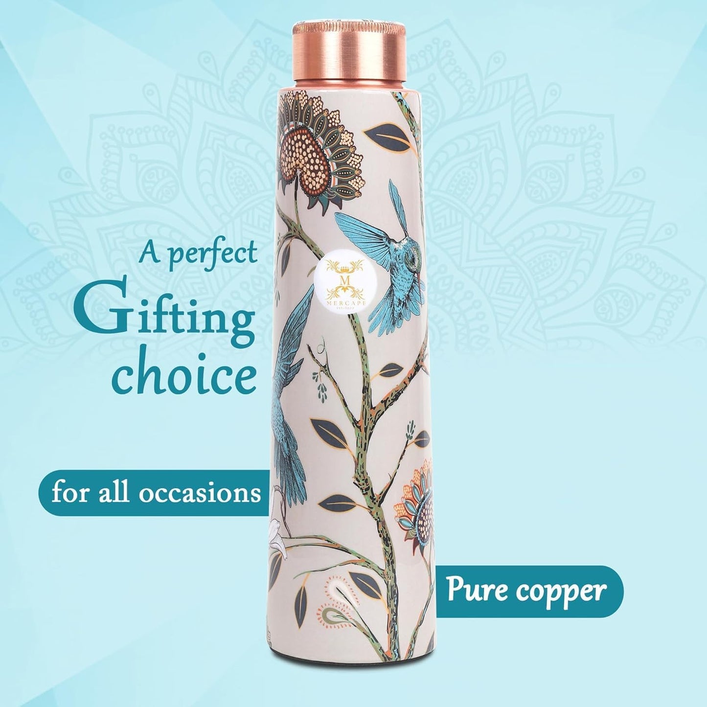 100% Pure Copper Water Bottle | Leak Proof, Durable & Rust Proof | Non-Toxic & BPA Free Bottles | Eco Friendly Water Bottle (950 ml) (Pack of 2)