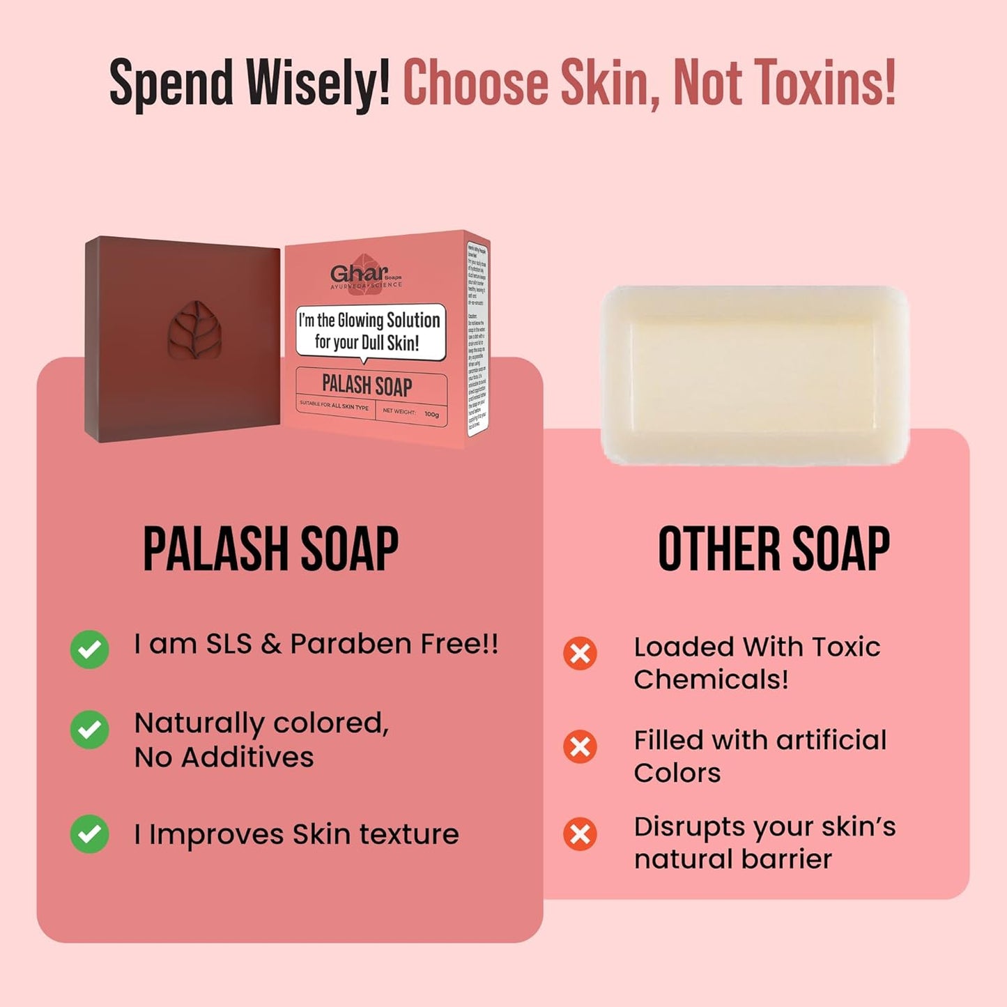 Ghar Soaps Natural Palash Petal Extract Soap, Exfoliating Bar for Glowing Skin, Paraben & SLS Free, Suitable for All Skin Types, 100g