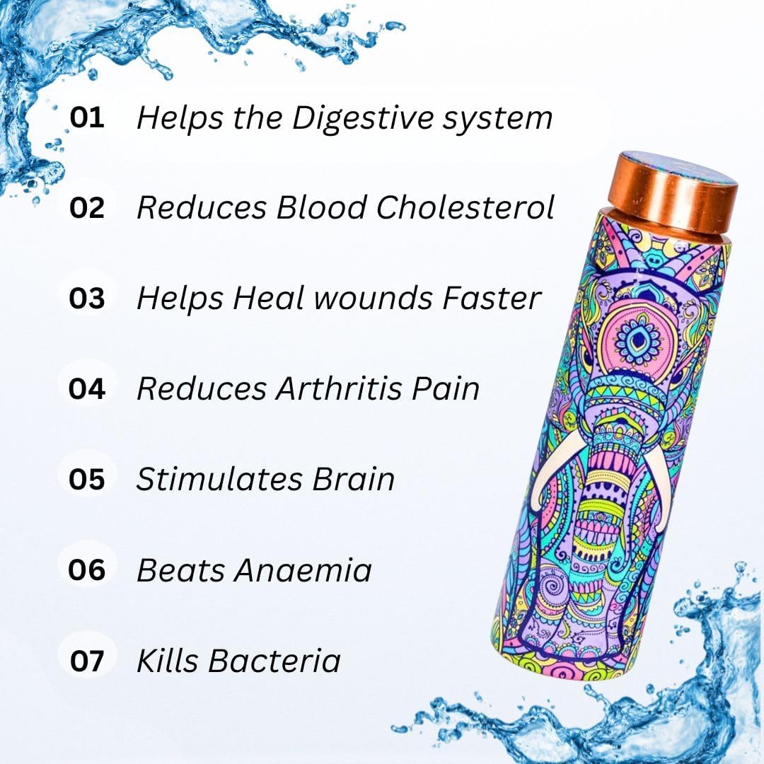Pure Copper Water Bottle 100% | 950ml Leak,Durable & Rust Proof, Elephant Design | 100% Pure Copper Vessel for Drinking, BPA-Free, Leak-Proof, Boosts Immunity,Ayurveda Inspired