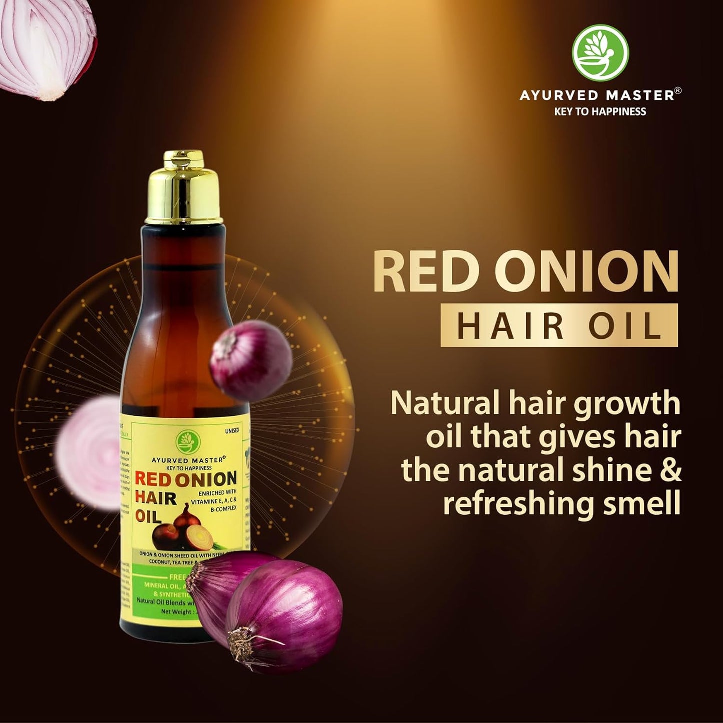 Ayurved Master Red Onion Hair Oil For Hair Deep Nourishment, Hair Growth and Hair Fall Control With Neem, Black Seed, Coconut and Tea Extracts - 200ml