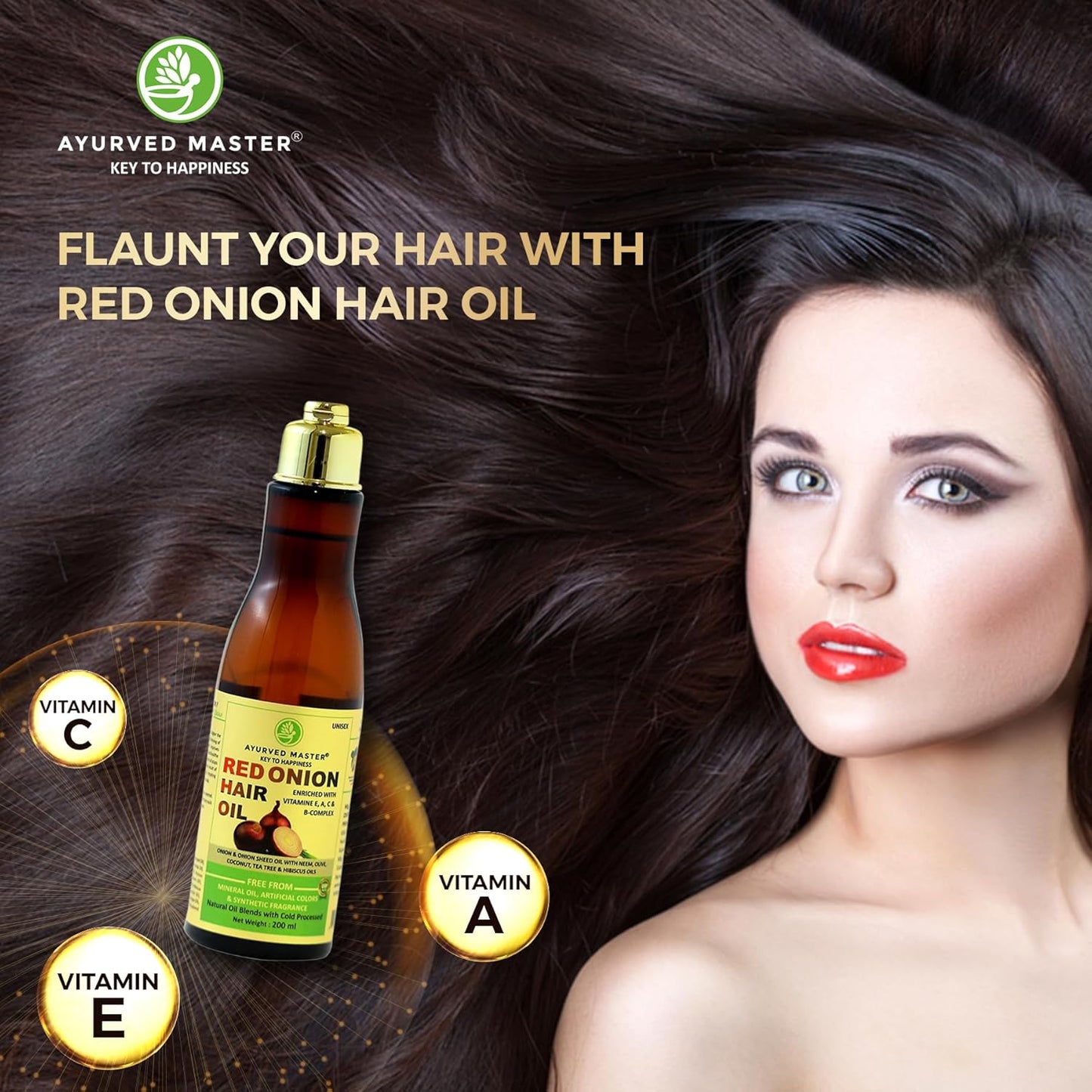 Ayurved Master Red Onion Hair Oil For Hair Deep Nourishment, Hair Growth and Hair Fall Control With Neem, Black Seed, Coconut and Tea Extracts - 200ml
