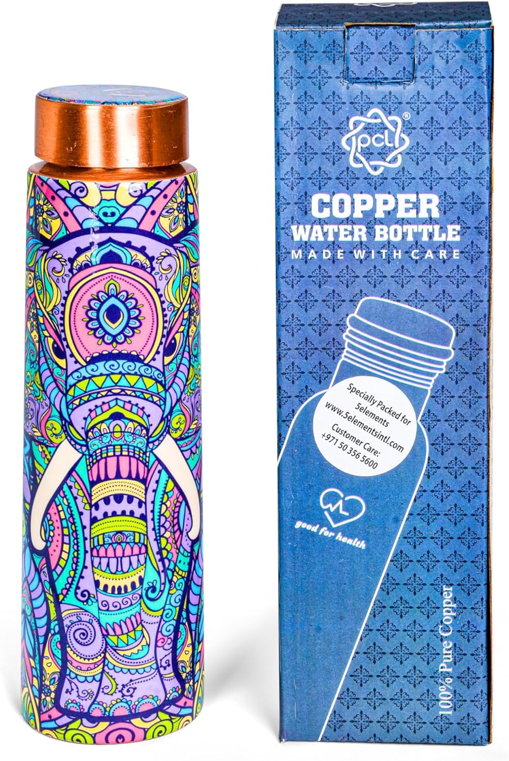 Pure Copper Water Bottle 100% | 950ml Leak,Durable & Rust Proof, Elephant Design | 100% Pure Copper Vessel for Drinking, BPA-Free, Leak-Proof, Boosts Immunity,Ayurveda Inspired