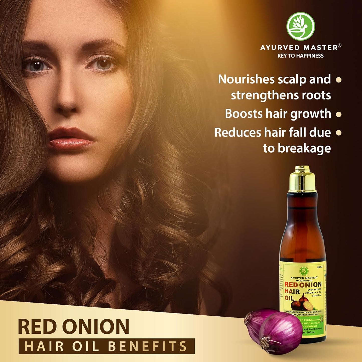 Ayurved Master Red Onion Hair Oil For Hair Deep Nourishment, Hair Growth and Hair Fall Control With Neem, Black Seed, Coconut and Tea Extracts - 200ml