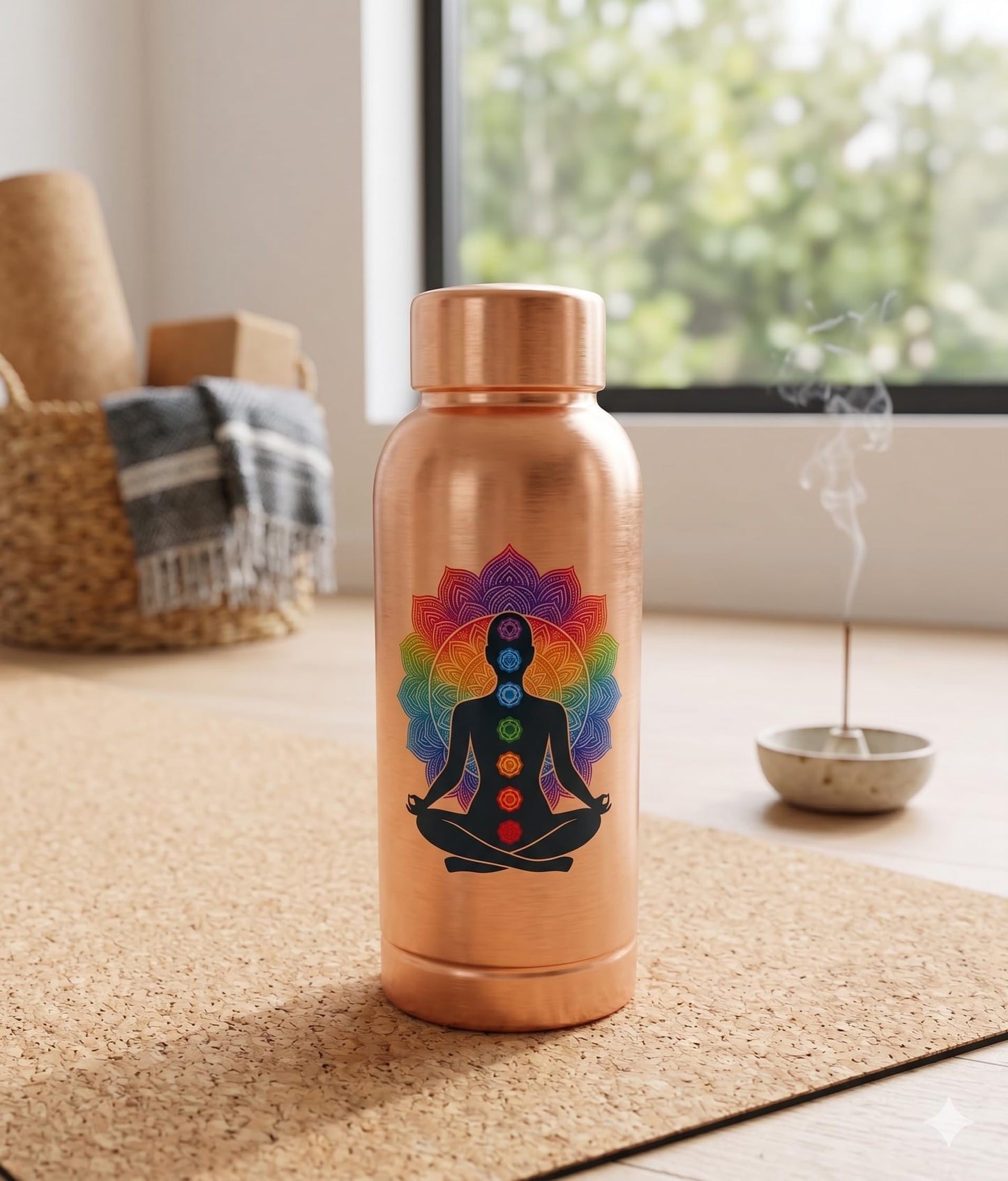 5Elements Pure Copper Water Bottle 100% | 400ml Leak-Proof & BPA-Free | Chakra & Yoga Mandala Design | Ayurvedic Tamra Jal Vessel for Drinking, Immunity Booster