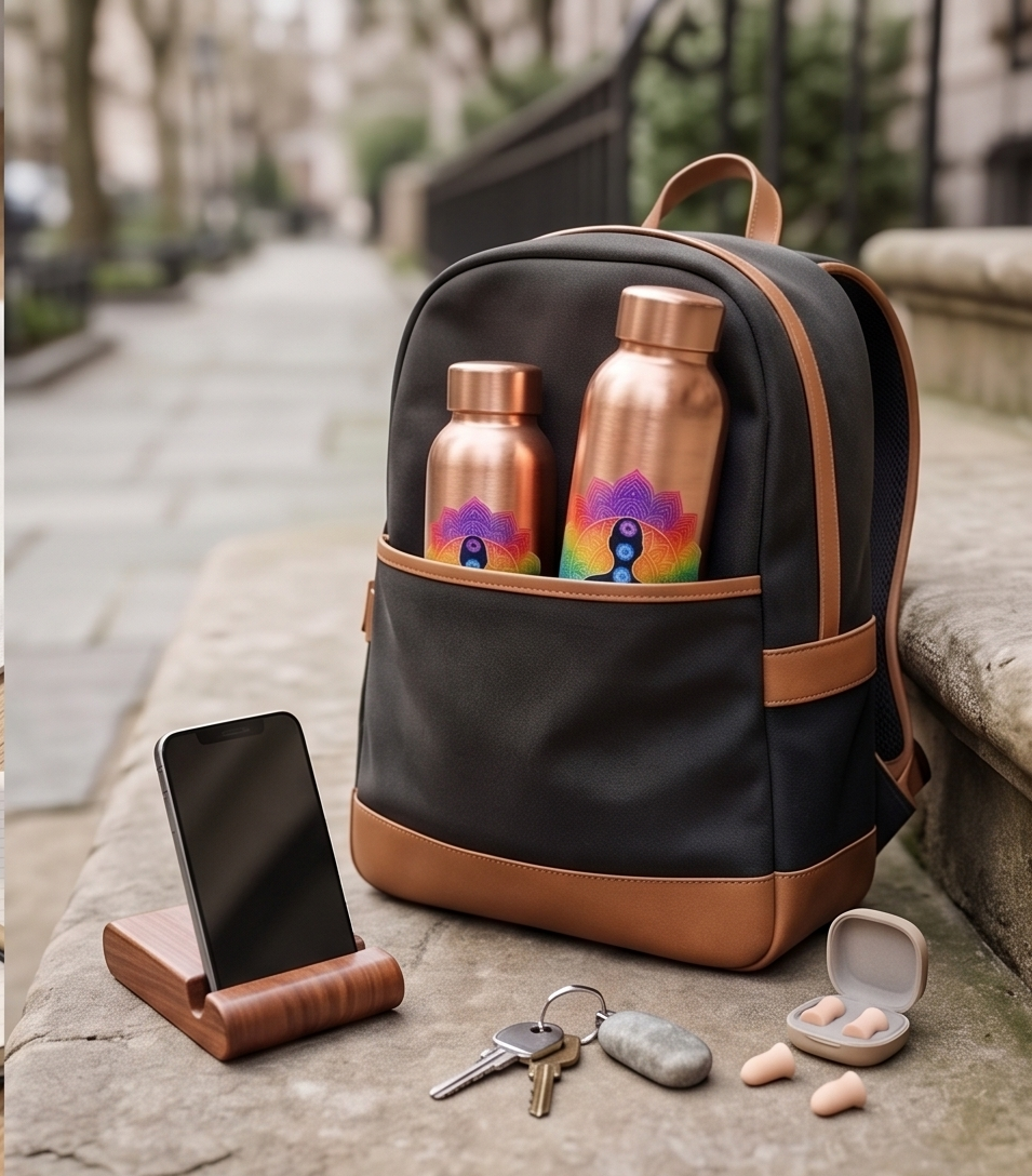 5Elements Pure Copper Water Bottle (Pack of 2) – Leak-Proof, BPA-Free Jointless Design for Tamra Jal – Yoga & Meditation Theme for Men & Women (950ml & 400ml)