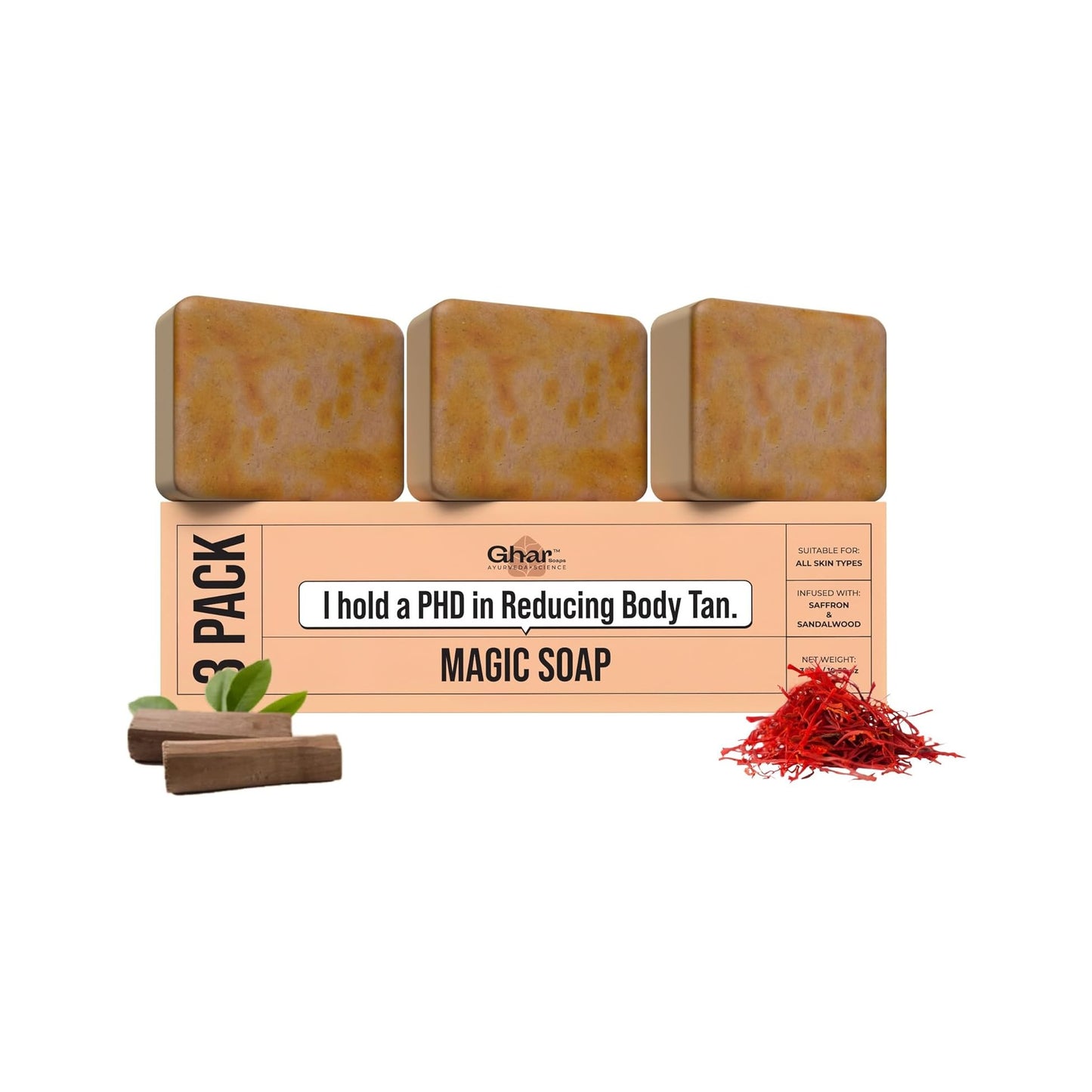 Ghar Magic Soap Sandalwood & Saffron Handmade Bath Soap (Pack of 3)