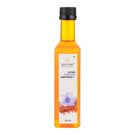 Milliare Flaxseed Wood Pressed Oil, Organic Oil for Hair Growth, Hexane-Free for Skin Care,for Heart Health, & Hormonal Balance – 250ml | Essential Oil