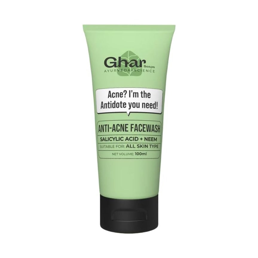 Ghar Soap 2% Anti-Acne Face Wash with Salicylic Acid & Neem | Natural & Herbal Cleanser for Acne-Prone Skin | Sulphate-Free Face Wash for Men & Women (100 ml)