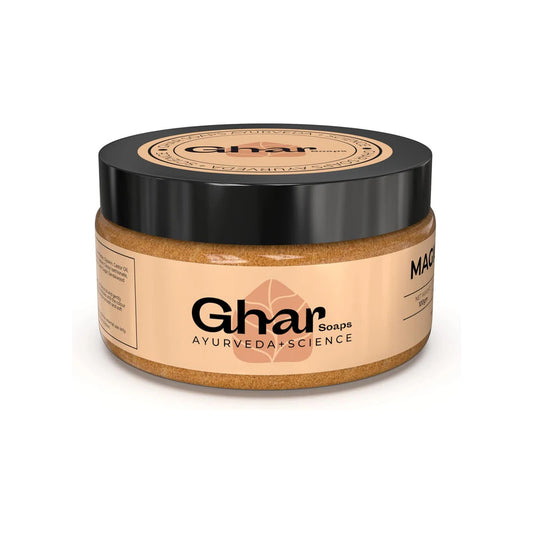 Ghar Soaps Magic Scrub Sandalwood and Saffron Suitaible for all Skin (100gm)|DEEPLY CLEANSES PORES | SKIN SMOOTH, GLOWING AND BREATHING FREE.