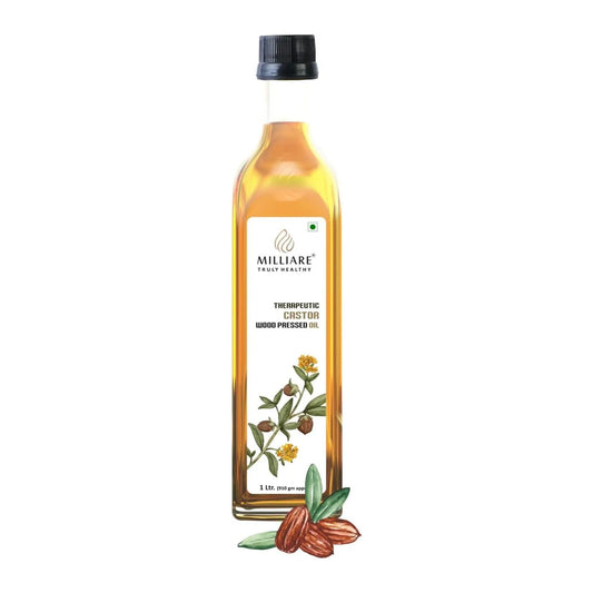 Milliare Therapeutic Organic Castor Wood Pressed Oil - 100% Pure and Natural | Premium Grade Oils for Body, Skin,Hair & massage | Natural Essential Oil | 250 ml | Made in India